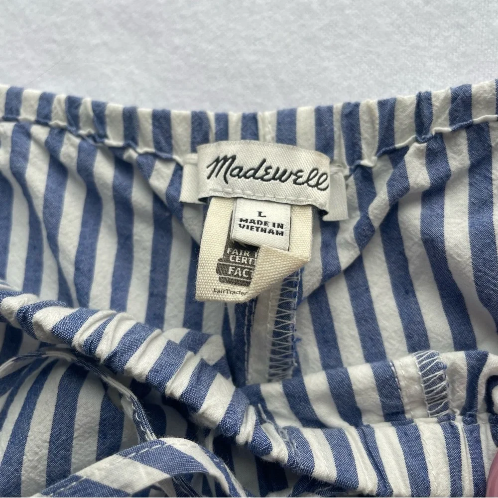 Madewell 100% Cotton Drawstring Pull On Shorts Blue Stripe Size Large EUC